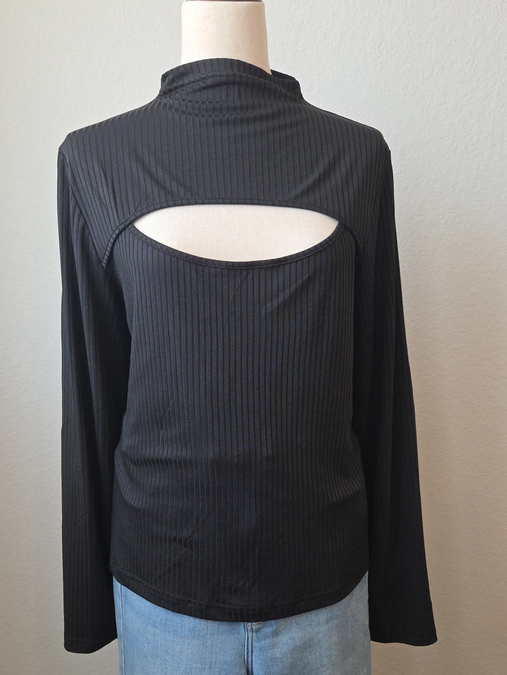 SHEIN Curve Black Ribbed Long Sleeve Top with Front Cutout 2xl Sexy  Layer